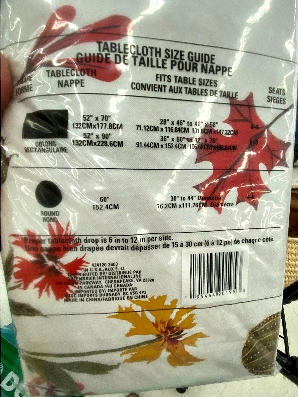 Seasonal Collection Floral PEVA Tablecloth White & Orange NWT